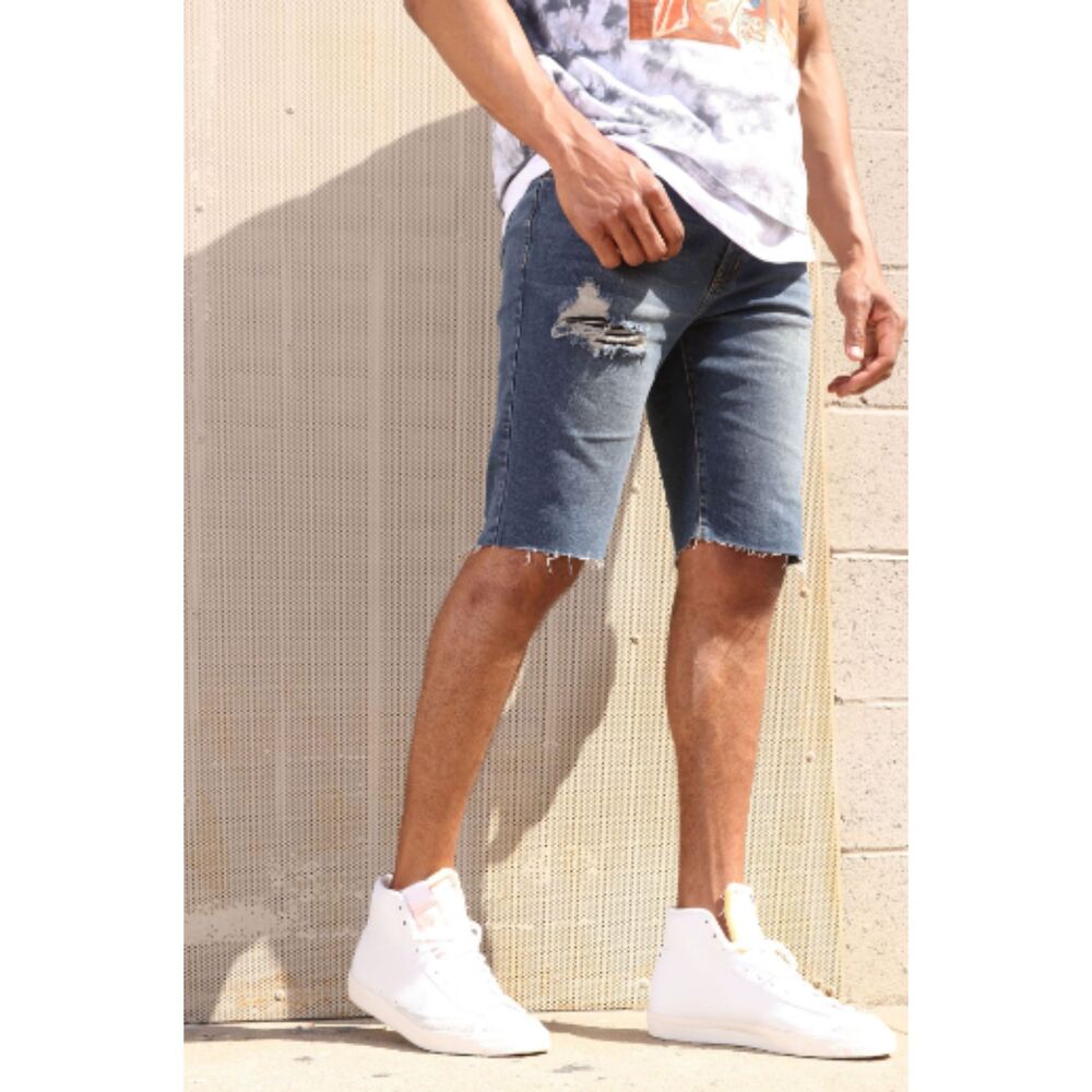 Nova Men Earl Denim Distressed Jean Shorts Blue Dark Wash Mens Size 40 NWT